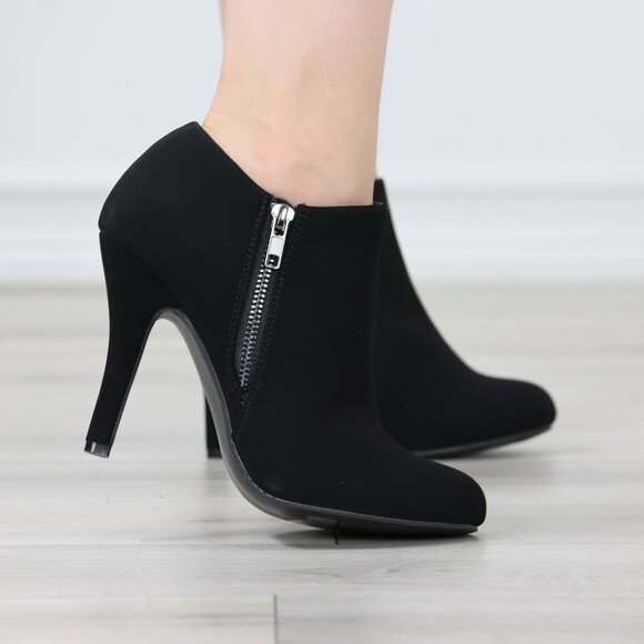 Heeled Ankle Booties Round Toe Stiletto High Heel Velvet Black Side Zipper - Picture 10 of 11